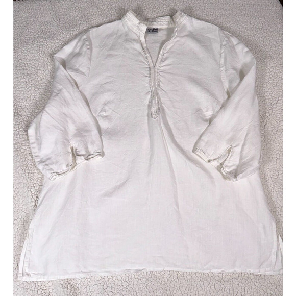 Irish Linen Tunic XL White Linen Oversized No Size tag -- See Measuremt Pictures - Picture 1 of 7